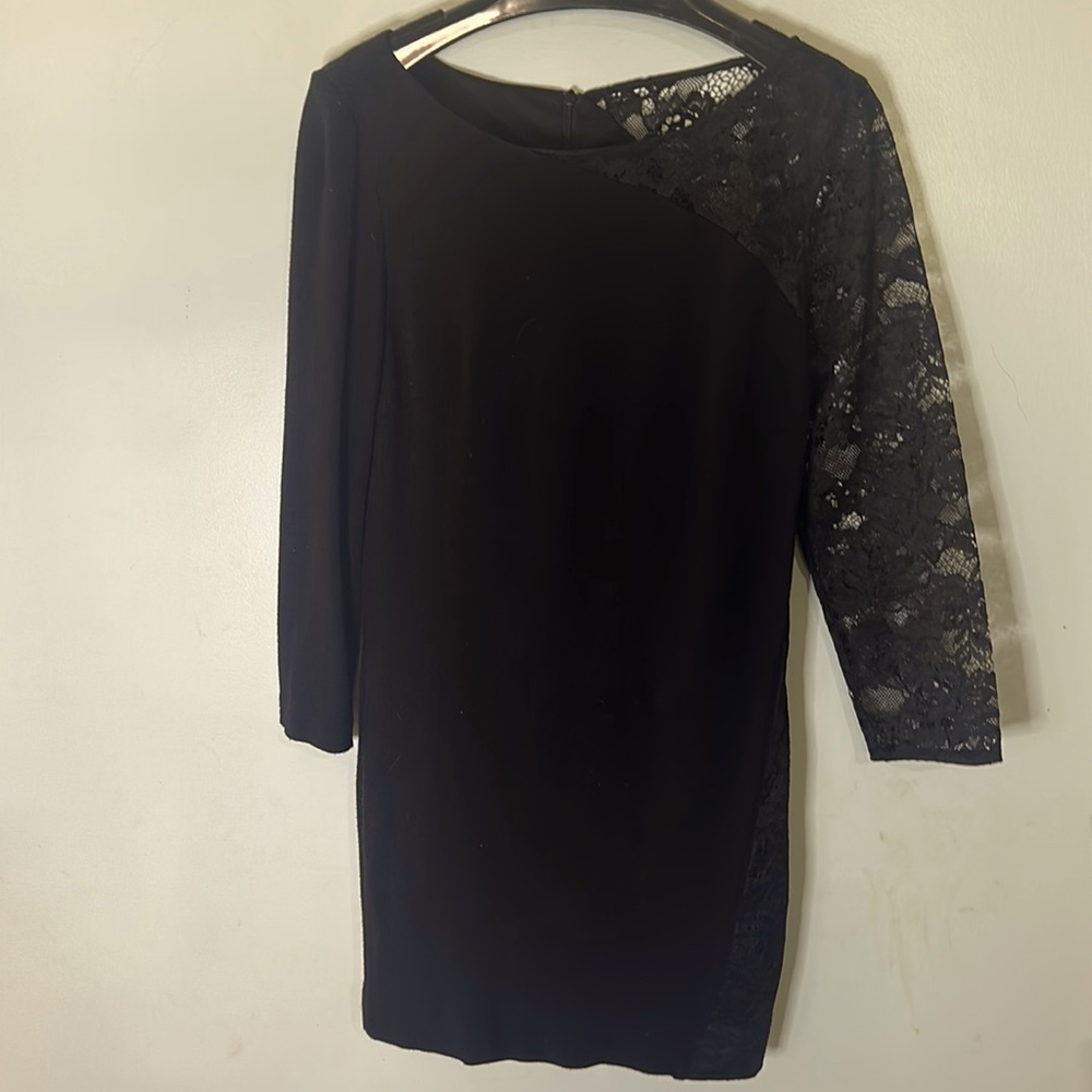Trina Turk long sleeve Black Dress with One Lace Sleeve Size 10